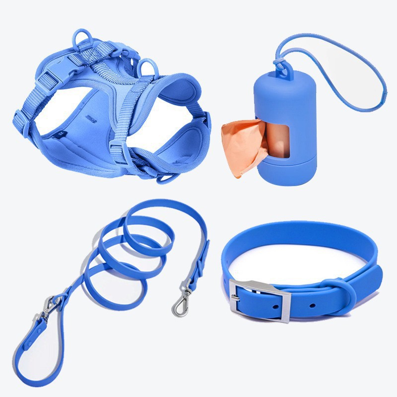 Harnais anti-traction pour chien, gilet, collier, laisse et porte-sacs à déjections canines, couleur unie, vente en gros. 13