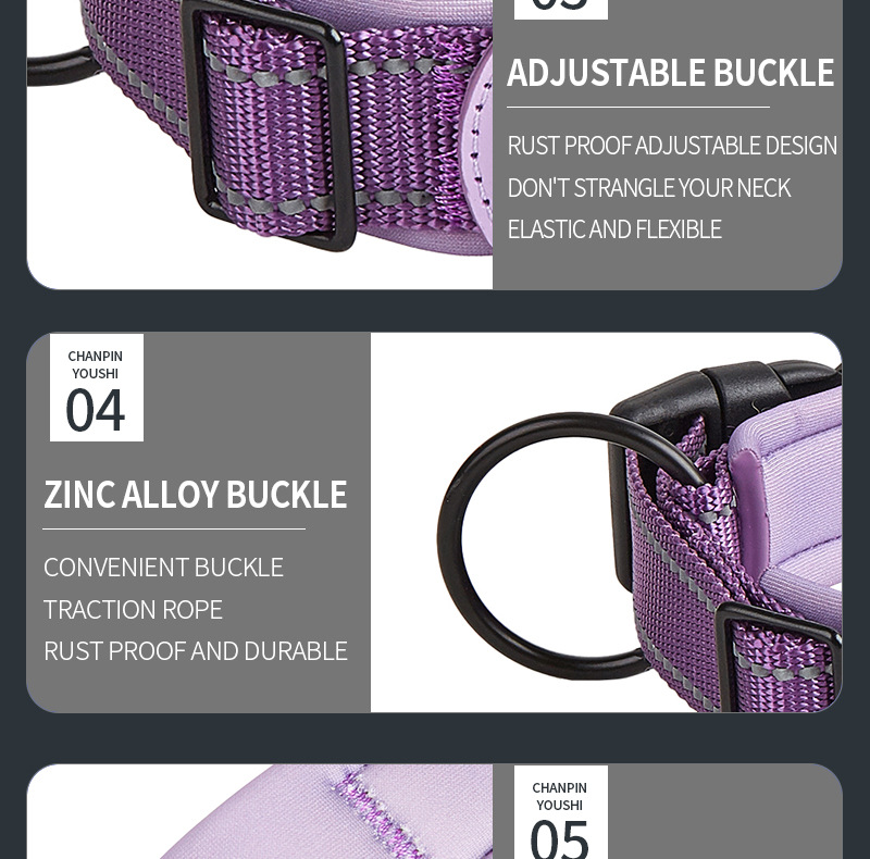 Collier pour chien en nylon confortable et épais à double couche, accessoires métalliques, collier vierge pour chien 21
