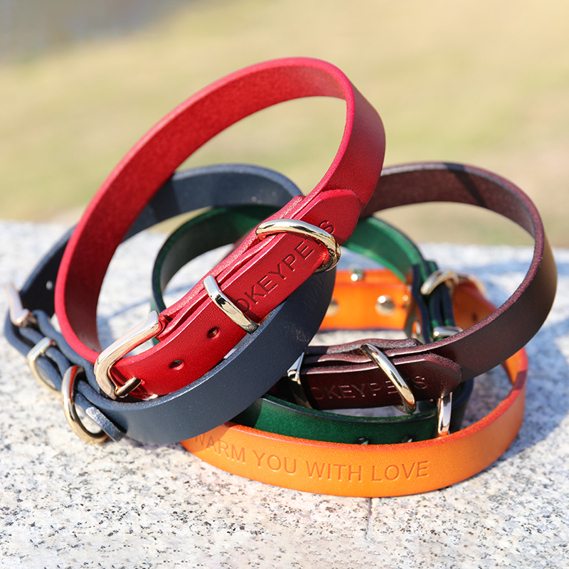 OKEYPETS - Collier pour chien professionnel en cuir véritable, confortable et coloré, fabriqué à la main avec logo personnalisé en relief. Collier en cuir pour chien 1 10