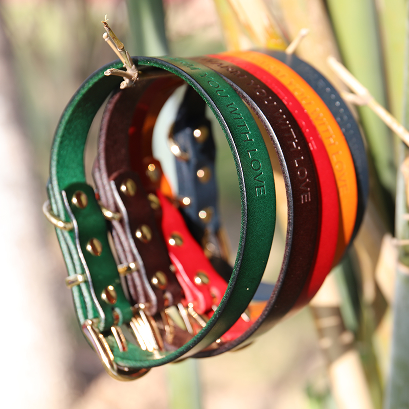 OKEYPETS - Colliers pour chiens en cuir imprimé OKEYPETS, couleur unie, véritables créations de designers, durables, réglables et confortables, grand collier en cuir de vachette. 10