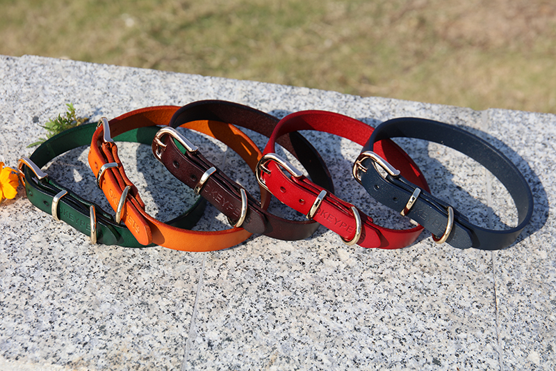 OKEYPETS - Colliers pour chiens en cuir imprimé OKEYPETS, couleur unie, véritables créations de designers, durables, réglables et confortables, grand collier en cuir de vachette. 12