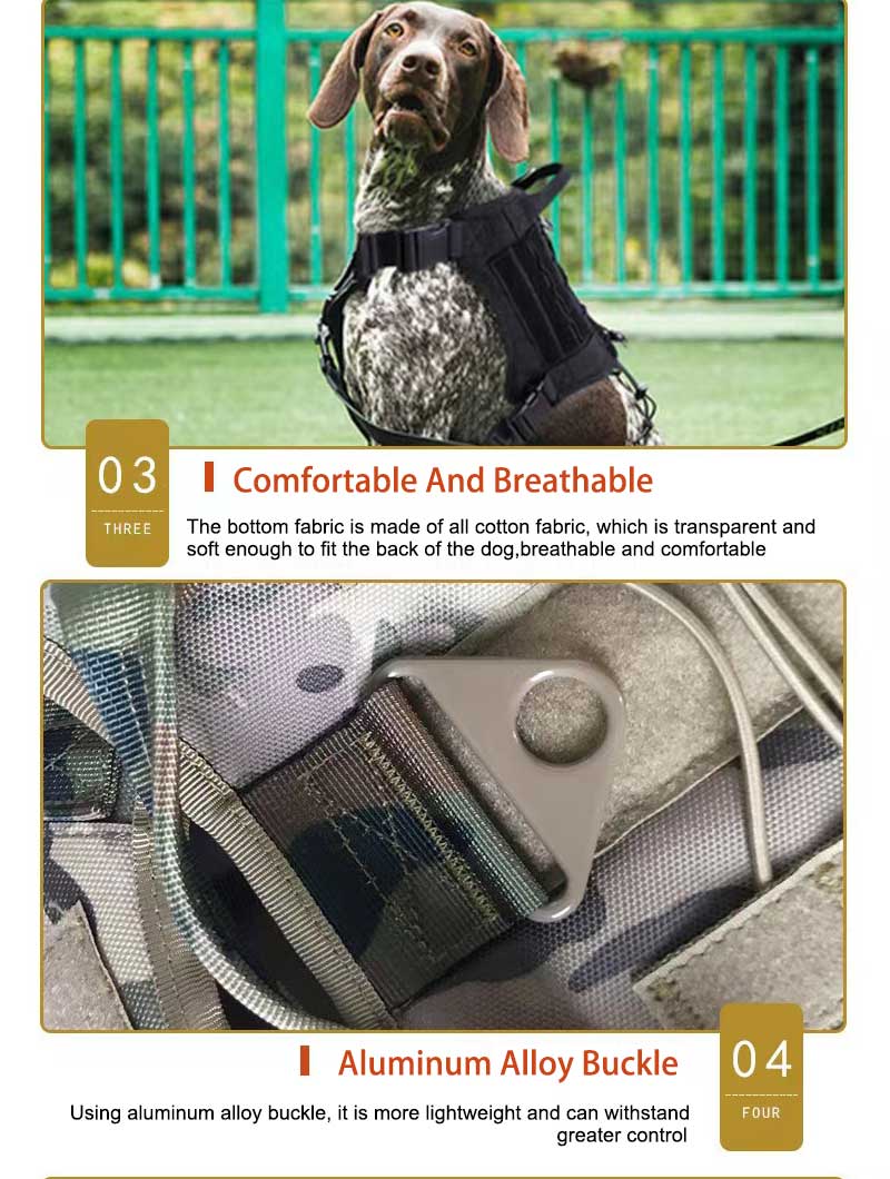 Harnais tactique anti-traction pour chien, avec poignée, pour chiens de taille moyenne, idéal pour l'entraînement et la promenade. 12