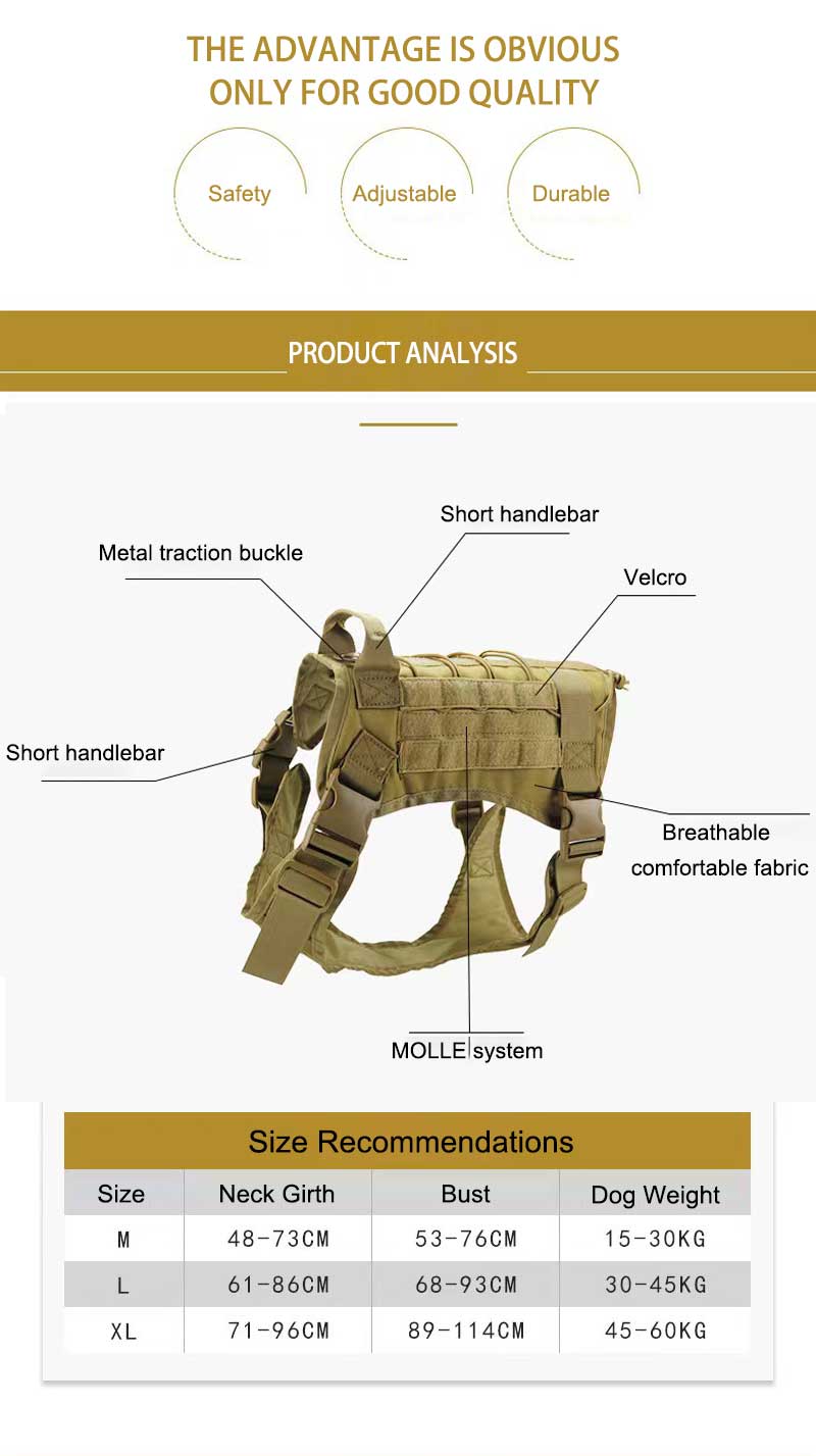 Harnais tactique anti-traction pour chien, avec poignée, pour chiens de taille moyenne, idéal pour l'entraînement et la promenade. 10