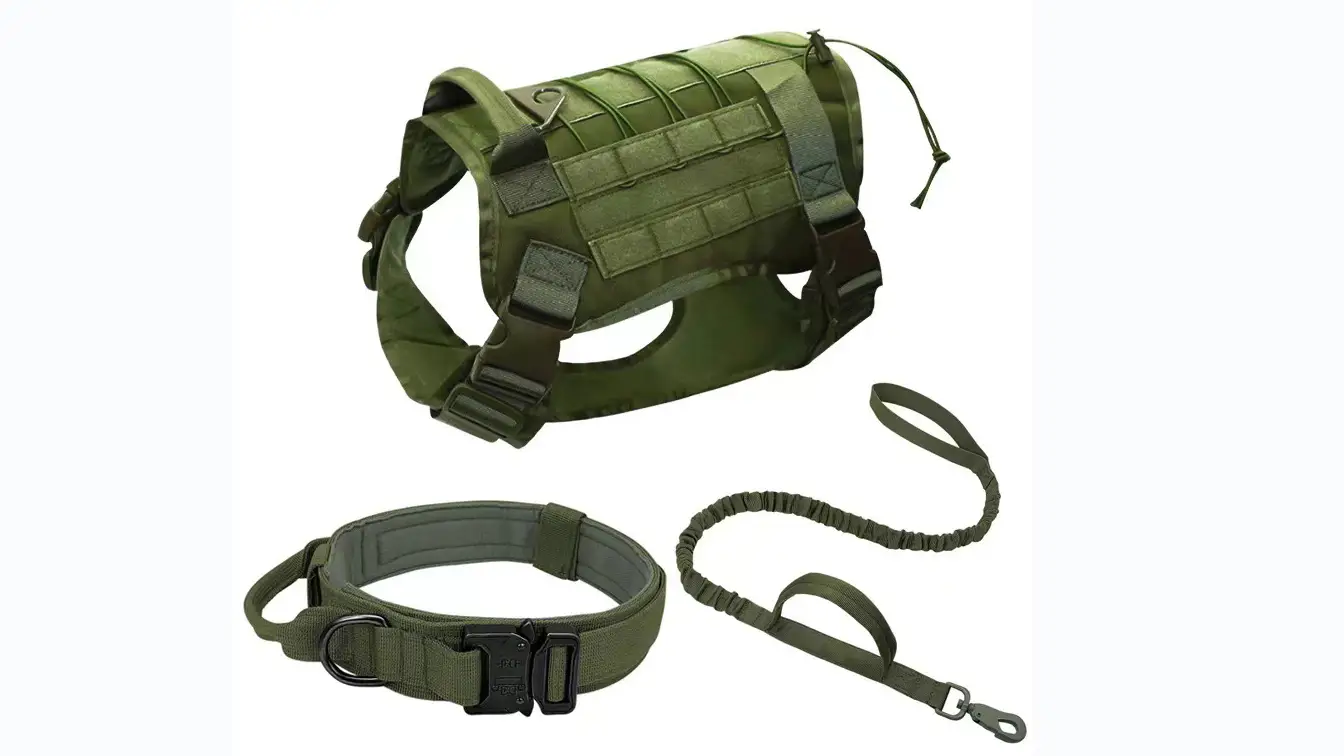 Harnais tactique pour grands chiens, réglable et robuste, anti-traction, avec poignée. 1