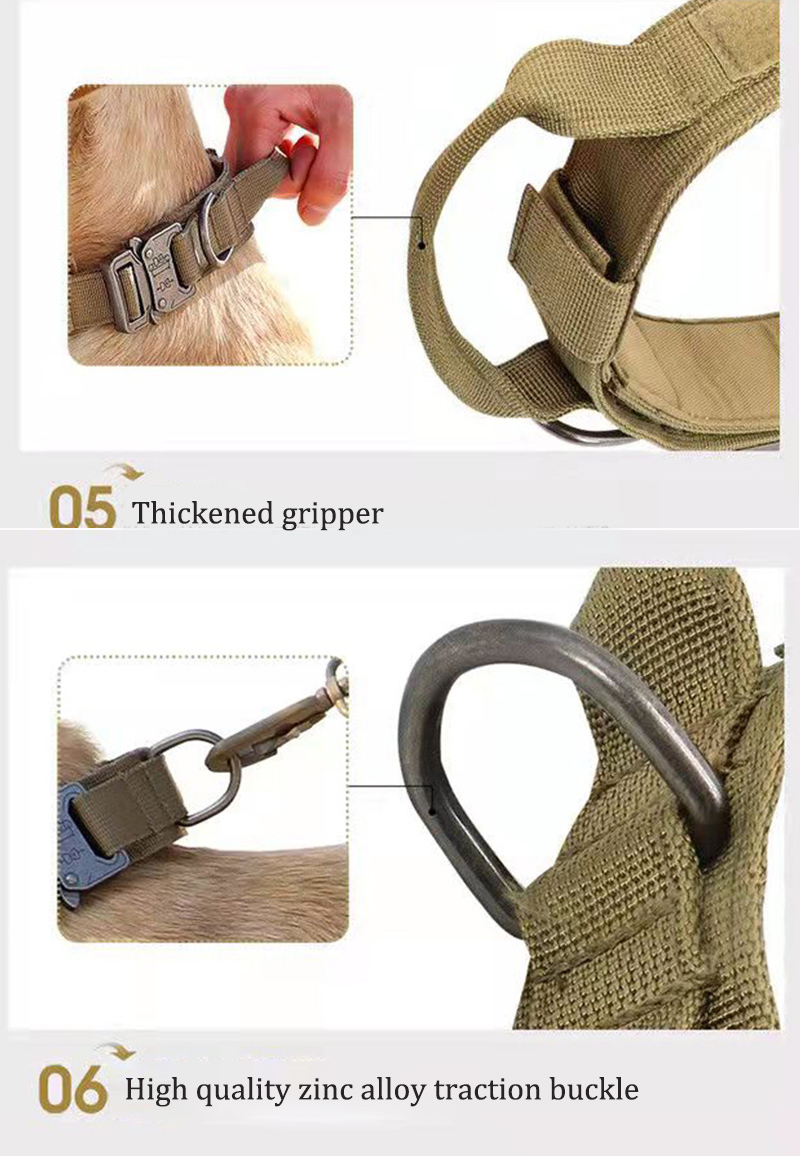 Harnais tactique pour grands chiens, réglable et robuste, anti-traction, avec poignée. 24