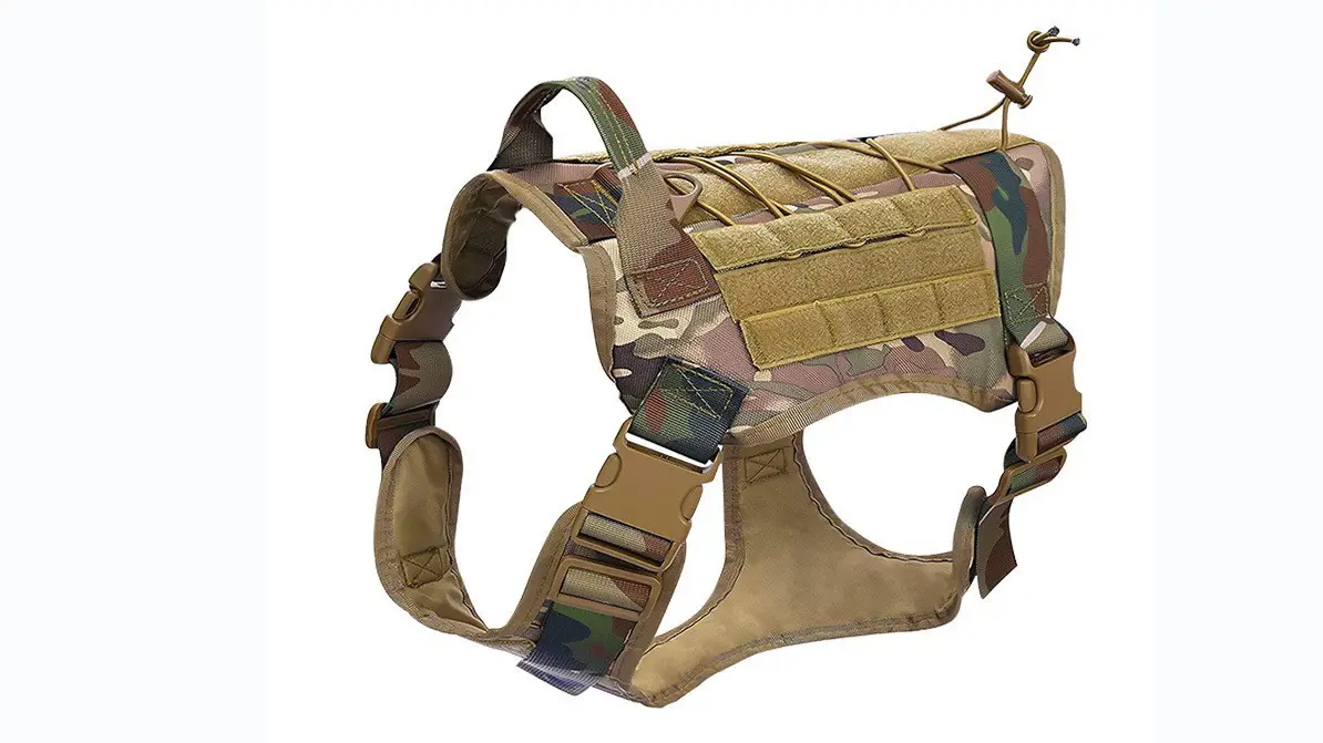 Harnais tactique pour chien, robuste, anti-traction, en nylon marron, pour chiens de compagnie, gilet pour l'extérieur 1