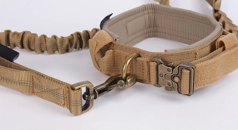 Okeypets Set de lesă și zgardă tactică pentru câini, zgardă reglabilă din nailon pentru antrenament militar și lesă elastică rezistentă 15