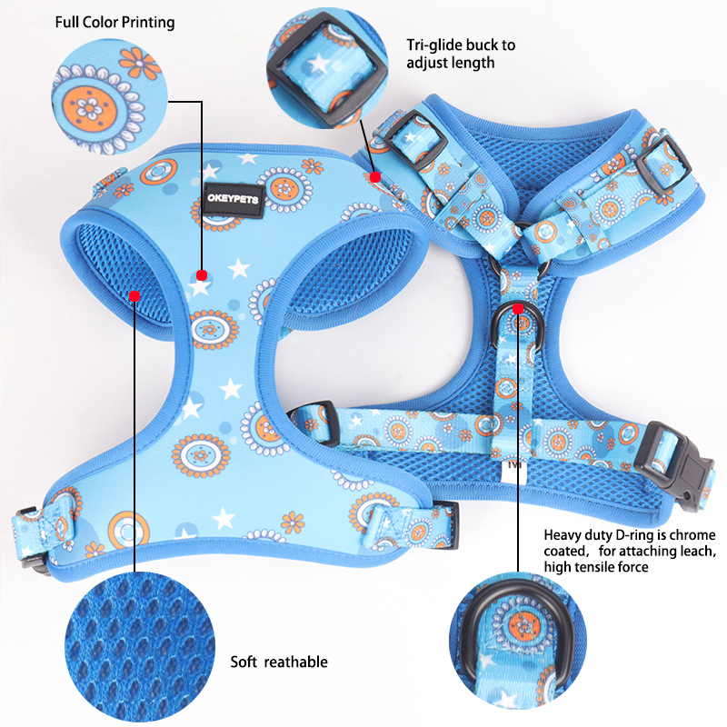 Harnais mignon en néoprène pour chiens, gilet de poitrine sublimé, harnais pour chien à enfiler 8