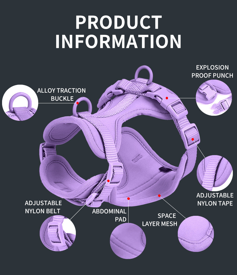 Harnais pour chien, collier, laisse, porte-sacs à déjections canines, fournisseur de produits colorés pour chiens, gilet anti-fugue pour chien, ensemble de harnais 25