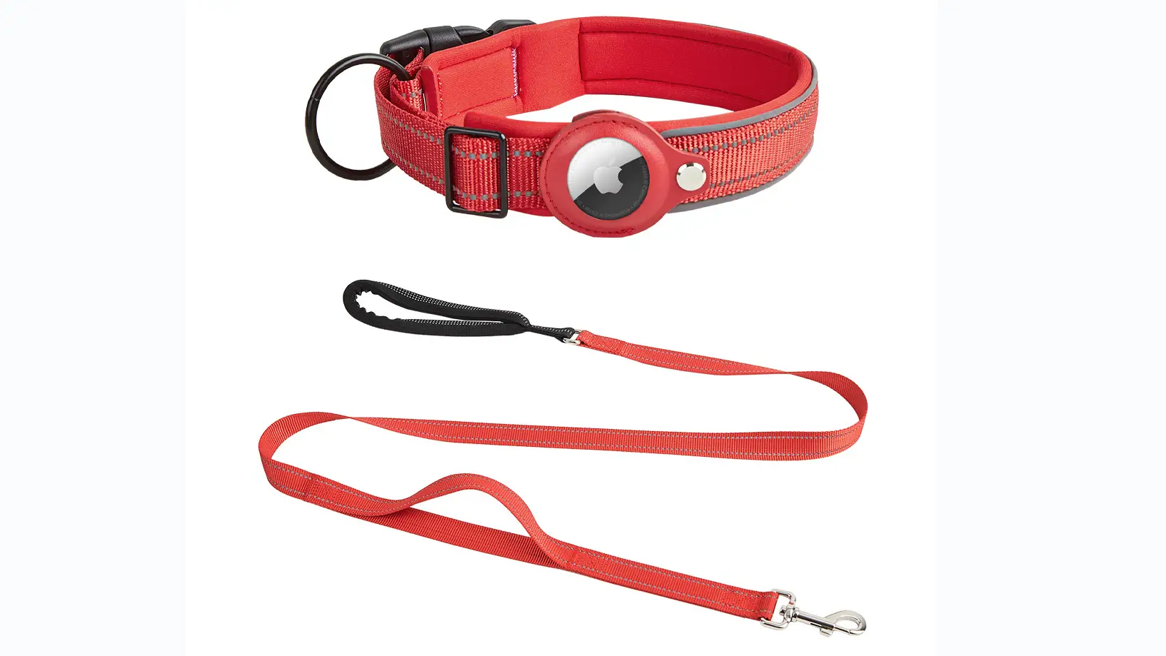 Ensemble collier et laisse pour chien Airtag en nylon coloré et réfléchissant, avec porte-étiquette Airtag. Vente en gros. 1