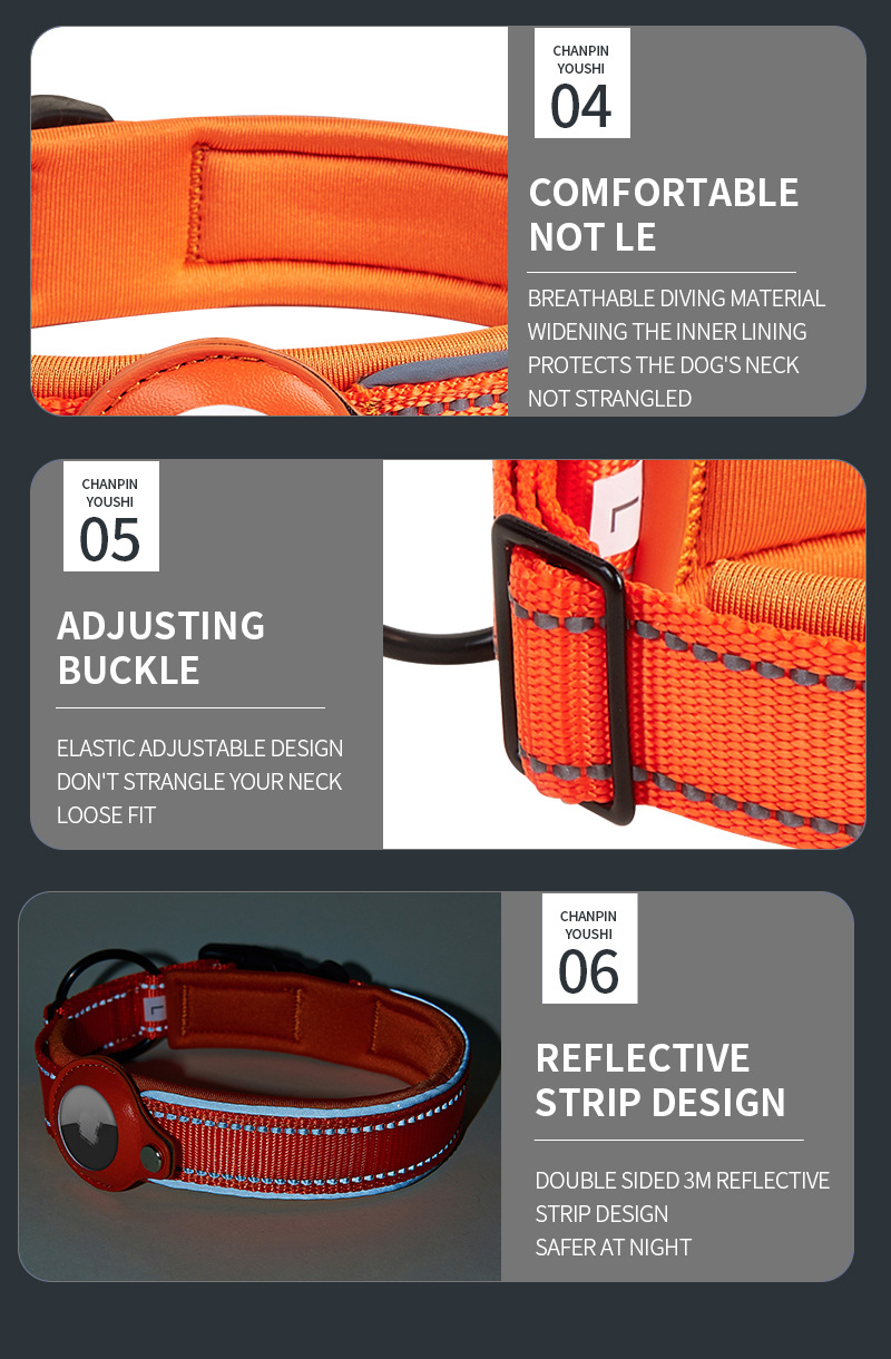 Ensemble collier et laisse pour chien Airtag en nylon coloré et réfléchissant, avec porte-étiquette Airtag. Vente en gros. 21