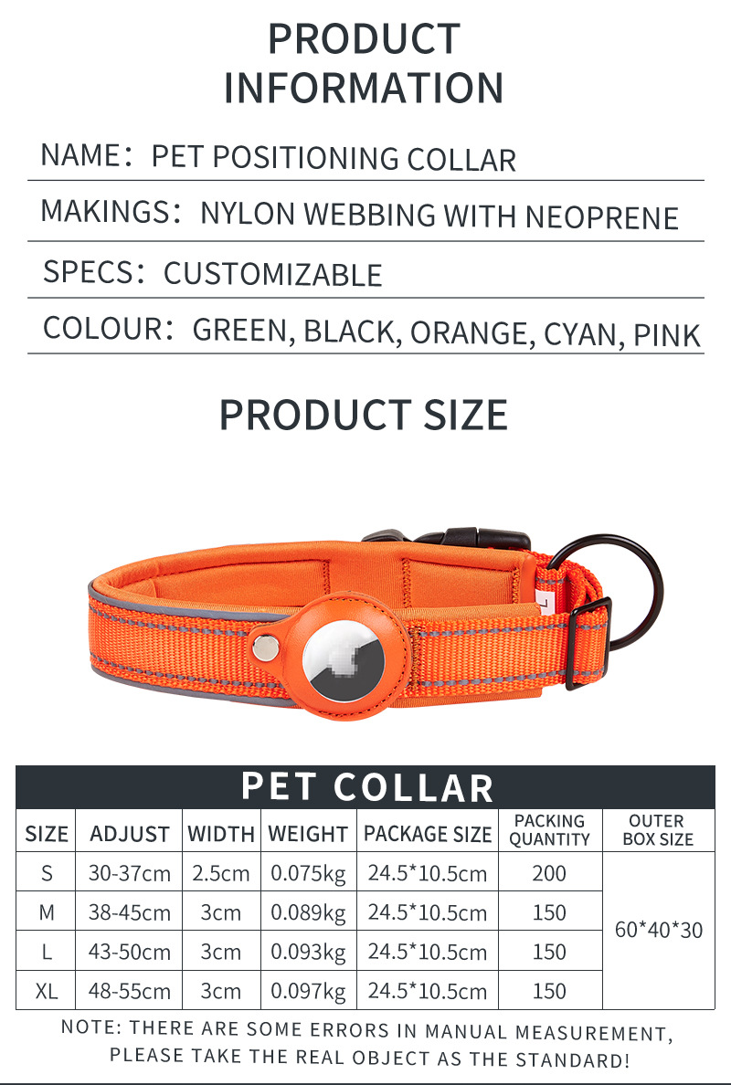Ensemble collier et laisse pour chien Airtag en nylon coloré et réfléchissant, avec porte-étiquette Airtag. Vente en gros. 16