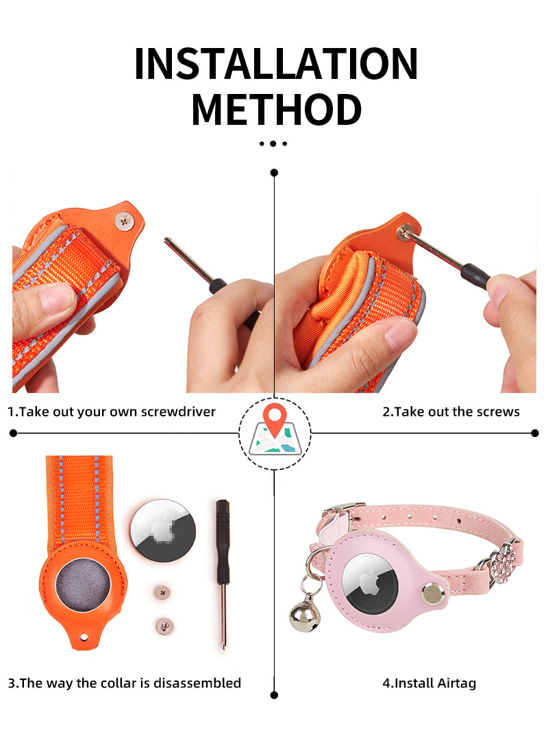 Collier pour chat Airtag en stock. Collier de sécurité multicolore avec porte-étiquette Airtag en forme de pomme et clochette. 17