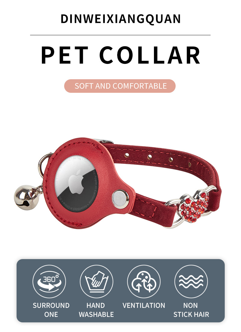 Collier pour chat Airtag en stock. Collier de sécurité multicolore avec porte-étiquette Airtag en forme de pomme et clochette. 12