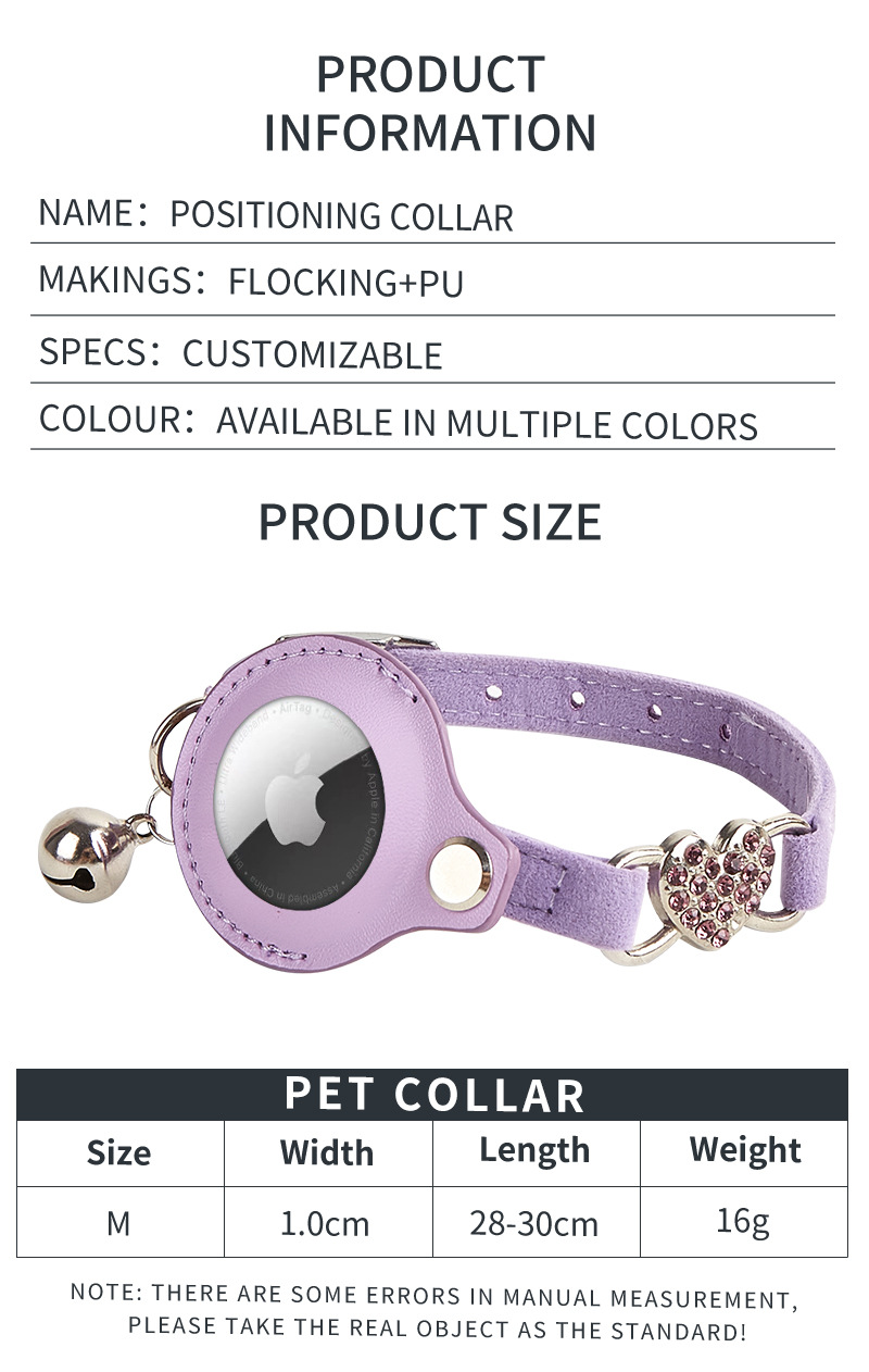 Collier pour chat Airtag en stock. Collier de sécurité multicolore avec porte-étiquette Airtag en forme de pomme et clochette. 11