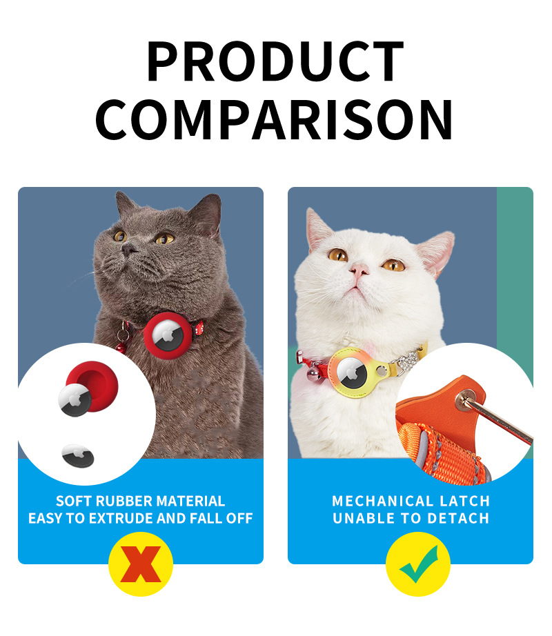 Collier pour chat Airtag en stock. Collier de sécurité multicolore avec porte-étiquette Airtag en forme de pomme et clochette. 14