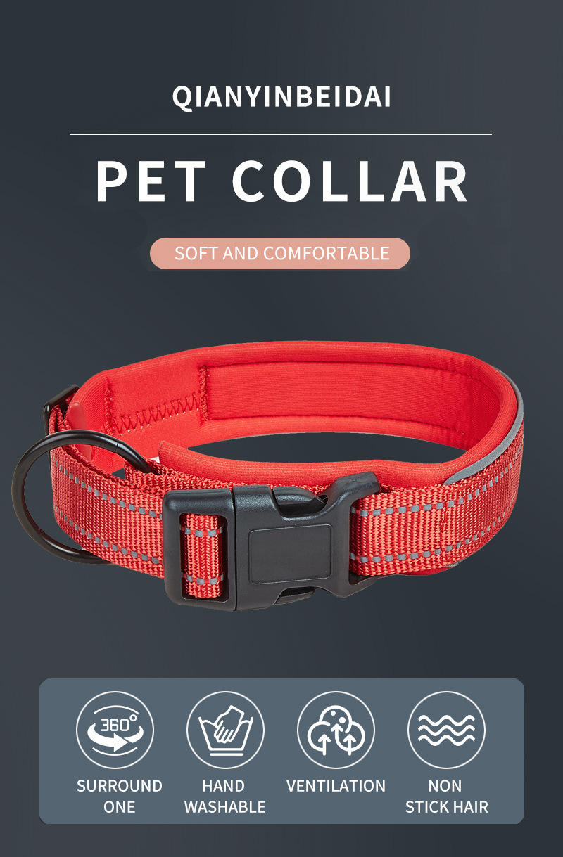 Collier pour chien en nylon réfléchissant et coloré noir, accessoires pour petits et moyens chiens. 18