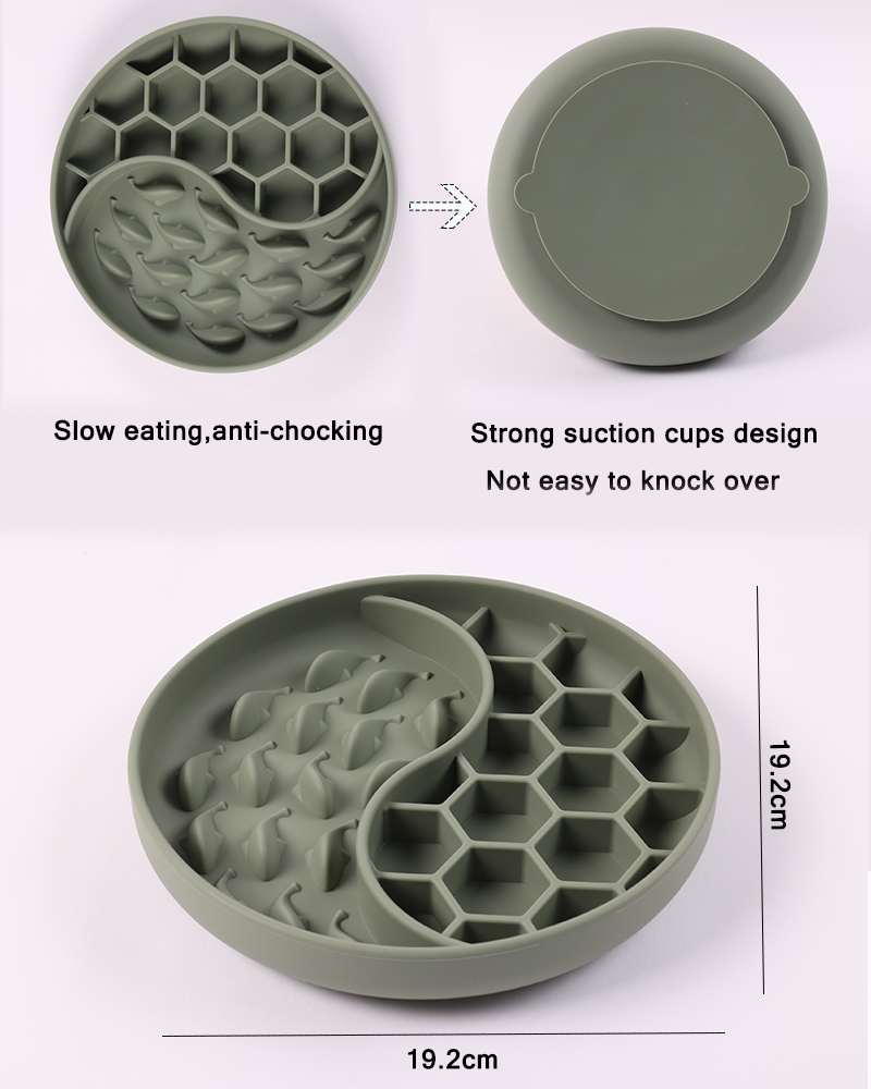 Gamelle anti-glouton pour chiens, forme ronde, en silicone souple de qualité alimentaire, avec tapis à lécher intégré. 8