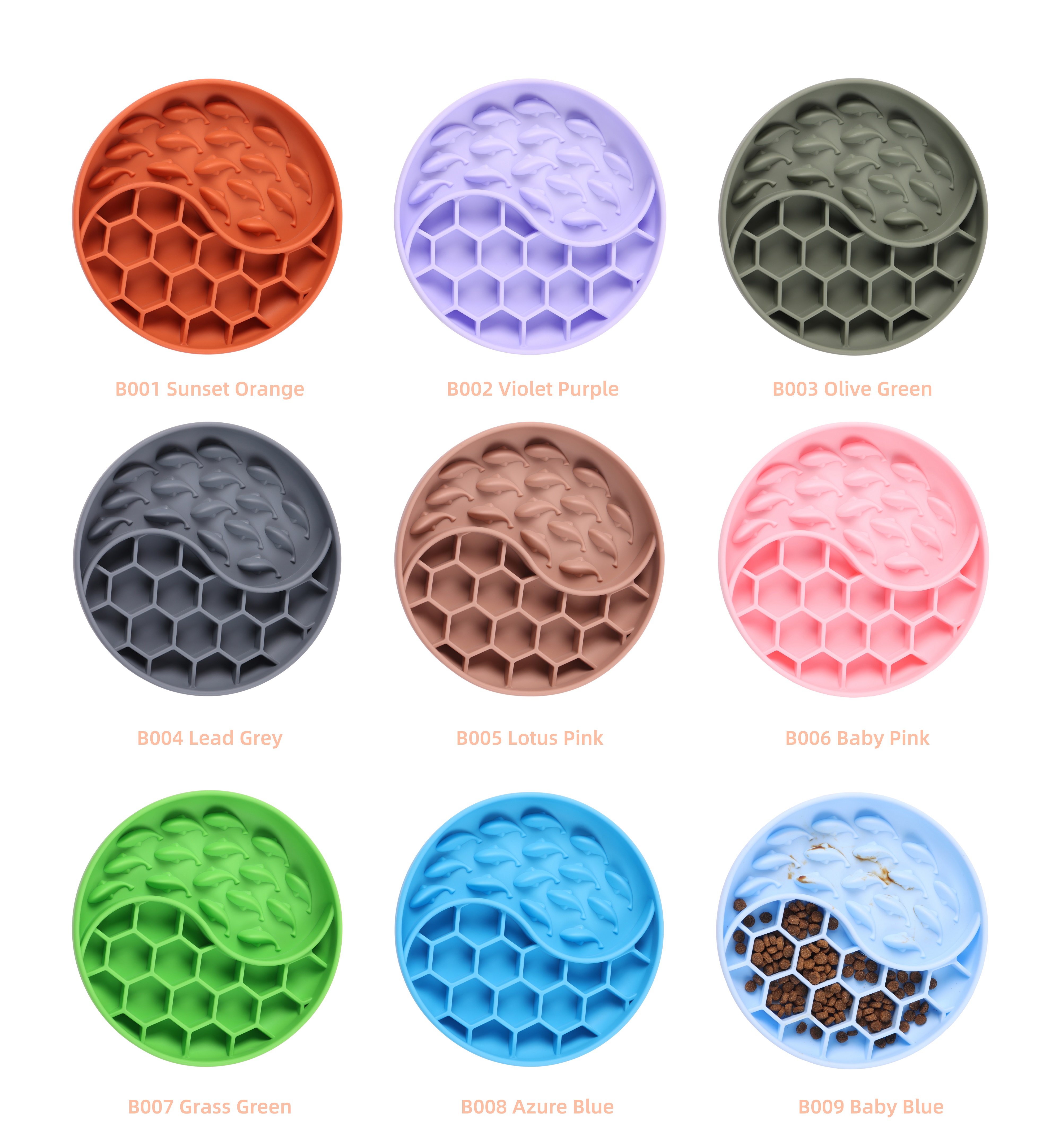 Gamelle anti-glouton pour chiens, forme ronde, en silicone souple de qualité alimentaire, avec tapis à lécher intégré. 9