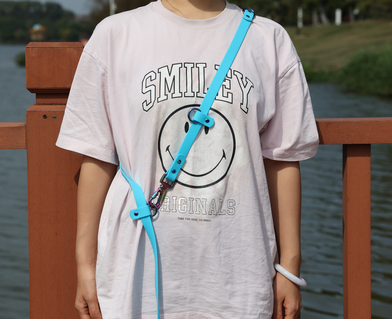 핸즈프리 강아지 목줄 (파란색, 고강도 긴 크로스바디 허리끈, PVC 소재) 21