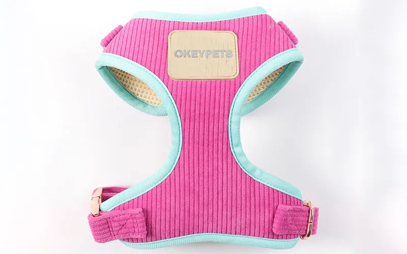 Reflective Plush Dog Harness Set with Safety Features - Denim Material 6