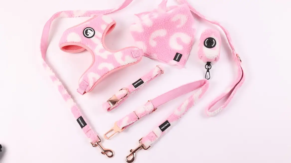 Varm Sherpa Pink Hundesele Halsbåndssæt Til Mellemstore Små Kæledyr Tyk Lammevest Til Vinter 1