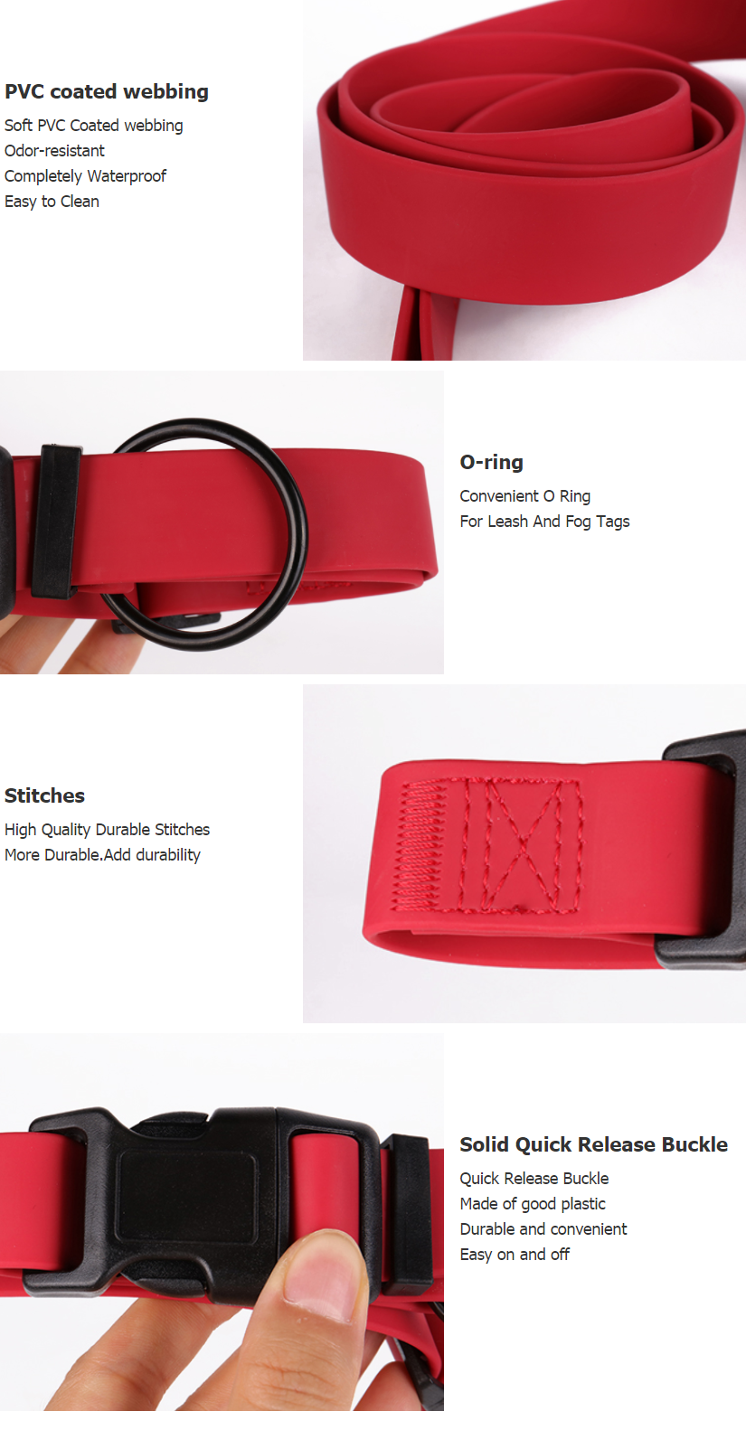 OKEYPETS PVC ovratnica za pse, vodoodporen material, trpežna rdeča ovratnica za pse 7