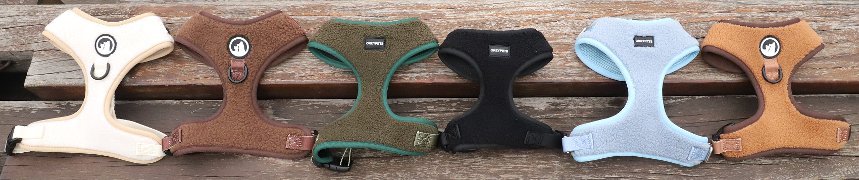 Harnais pour chien personnalisé multicolore en laine polaire douce d'agneau, ensemble de harnais assortis 6