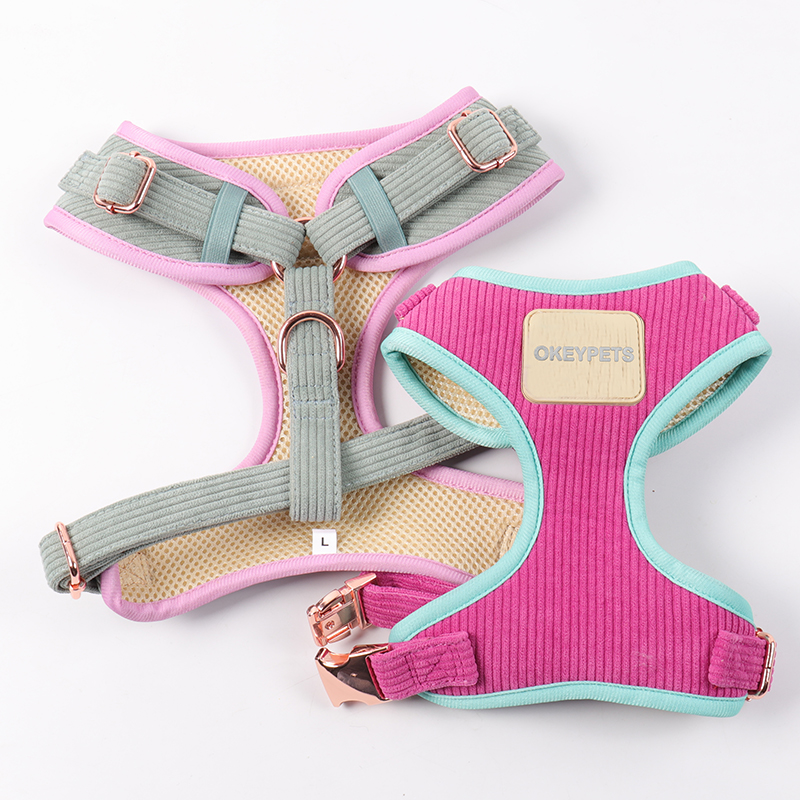 Harnais pour chien en velours côtelé souple et coloré 12