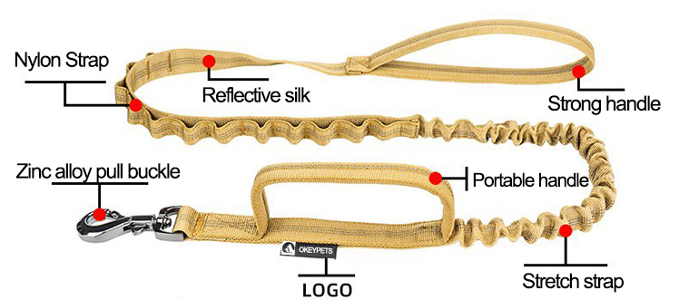 Laisse tactique marron pour chien avec élastique extensible et réglable pour animaux de compagnie 9