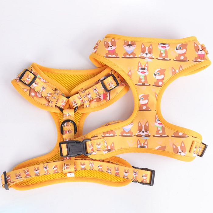 Fabricant de harnais pour chiens à attache avant - Harnais-gilet pour chien en néoprène à motif rose en vente 15