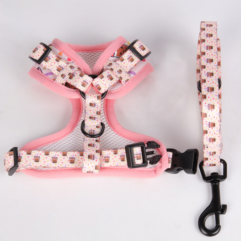 Fabricant de harnais pour chiens à attache avant - Harnais-gilet pour chien en néoprène à motif rose en vente 12