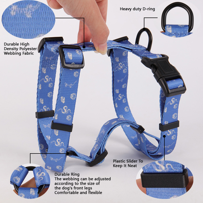 OKEYPETS Accessoires pour animaux de compagnie design et mode - Sangle en polyester à motifs imprimés - Harnais en H facile à marcher pour chiens 8