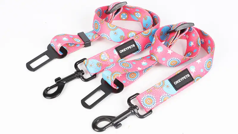 Laisse pour chien à motifs roses, ceinture de sécurité, fabricant de laisses pour chiens en gros - OKEYPETS 1