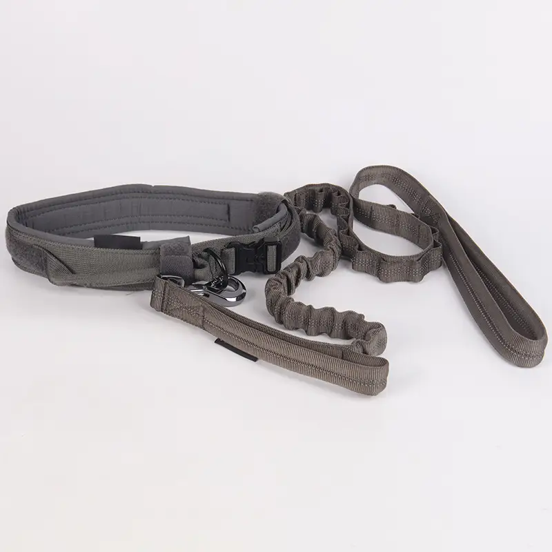 조절 가능한 군용 전술 하네스, 손잡이 두 개, 탄성 리드줄, 내구성 있는 개 목걸이 및 리드줄 세트 1