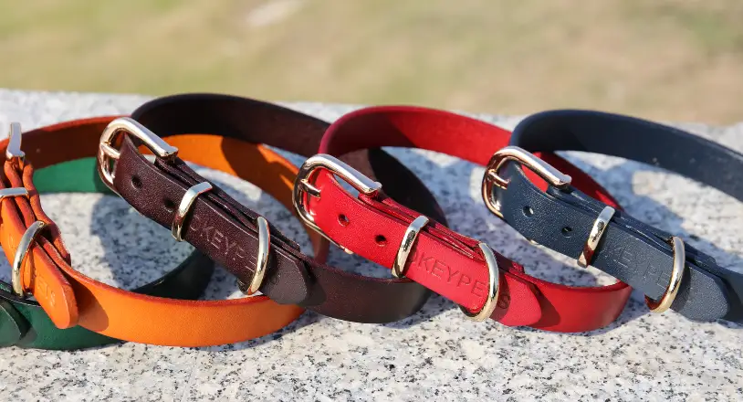 OKEYPETS - Collier pour chien en cuir véritable souple et respirant de luxe avec logo en relief, disponible en 5 couleurs (vente en gros) 1