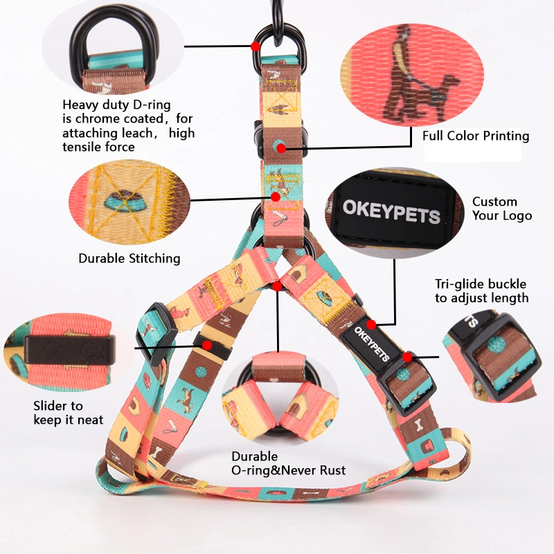 Harnais personnalisé OKEYPETS en sangle polyester avec motif par sublimation - Harnais confortable et ajustable pour chien 7
