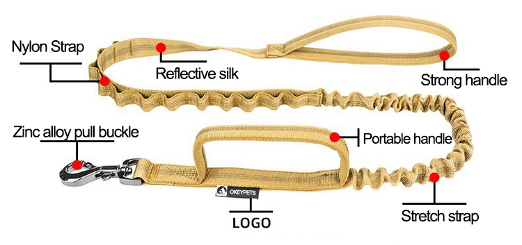 Laisse tactique Okeypets en nylon résistant de qualité militaire avec extension élastique pour l'entraînement des chiens 10
