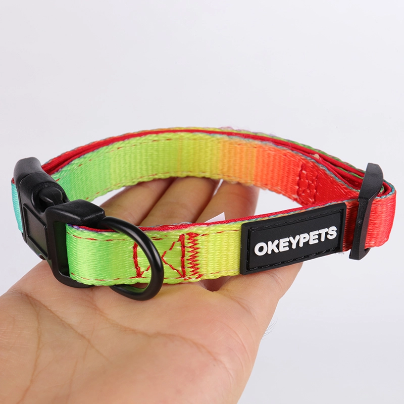 Collier pour chien OKEYPETS personnalisé arc-en-ciel par sublimation, ajustable, en néoprène souple rembourré, idéal pour l'entraînement et la course. 9