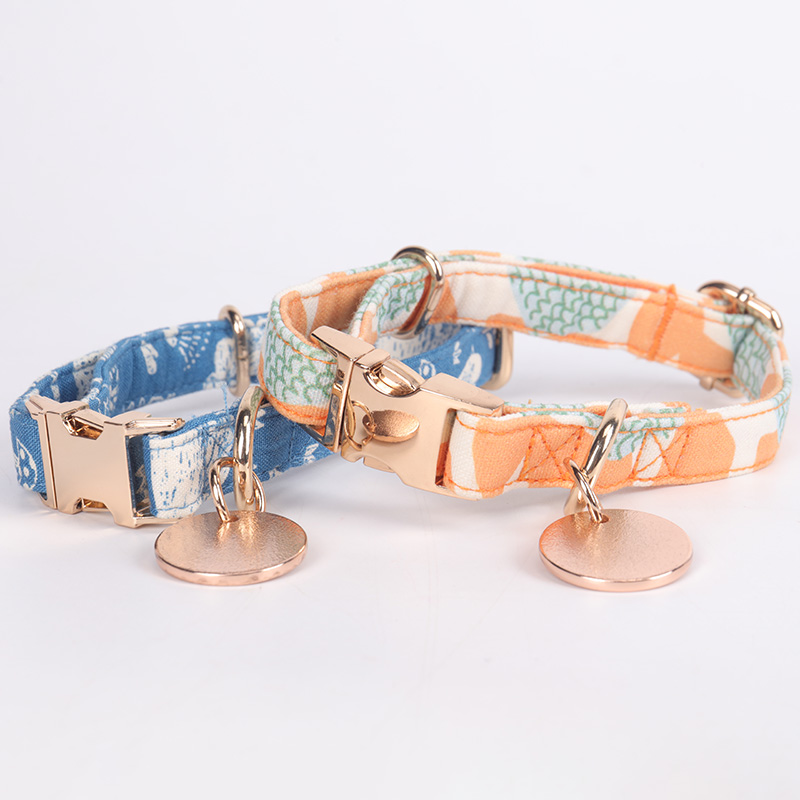 Collier pour chien/chat OKEYPETS personnalisé avec logo et étiquette, couleur or rose, boucle de sécurité, accessoire en coton pour animaux de compagnie. 8
