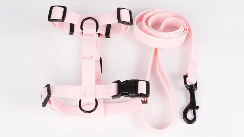 OKEYPETS Wholesale Pink Color Waterproof Durable Strong Soft PVC Pet Dog Harness With Leash Collar 1