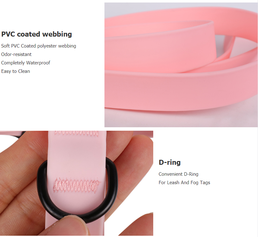 OKEYPETS Wholesale Pink Color Waterproof Durable Strong Soft PVC Pet Dog Harness With Leash Collar 10