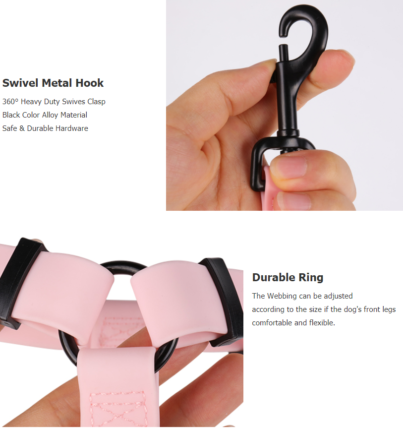 OKEYPETS Wholesale Pink Color Waterproof Durable Strong Soft PVC Pet Dog Harness With Leash Collar 12