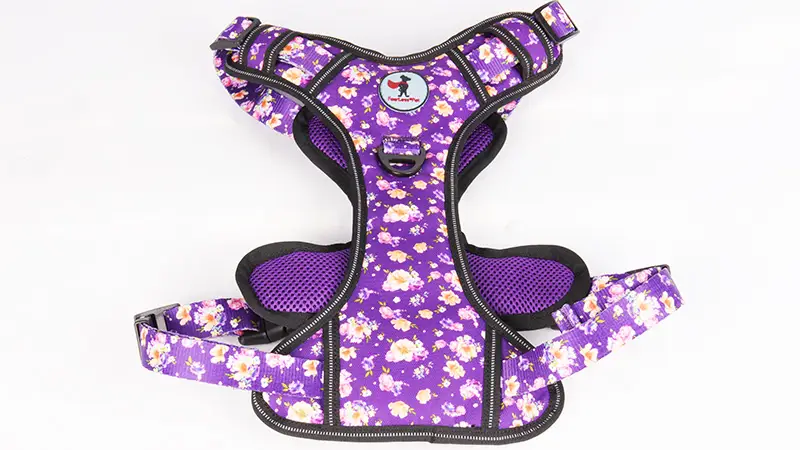 Harnais pour chien OKEYPETS de qualité OEM, imprimé floral violet réfléchissant, facile à contrôler, idéal pour l'entraînement des grands chiens. Qualité directe d'usine. Idéal pour les grands chiens. 1