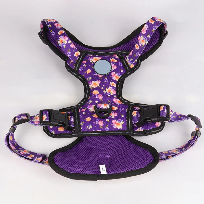 Harnais pour chien OKEYPETS de qualité OEM, imprimé floral violet réfléchissant, facile à contrôler, idéal pour l'entraînement des grands chiens. Qualité directe d'usine. Idéal pour les grands chiens. 10