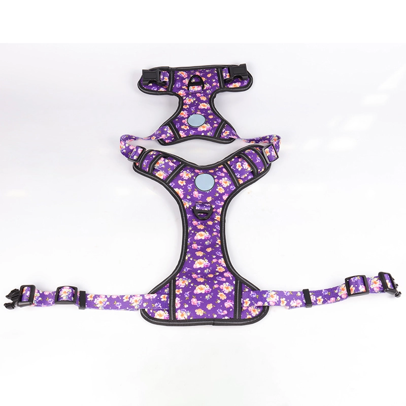 Harnais pour chien OKEYPETS de qualité OEM, imprimé floral violet réfléchissant, facile à contrôler, idéal pour l'entraînement des grands chiens. Qualité directe d'usine. Idéal pour les grands chiens. 12