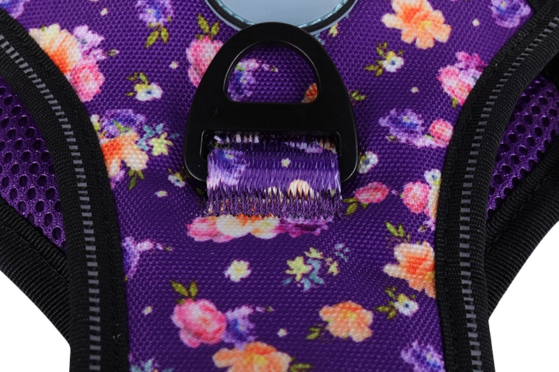 Harnais pour chien OKEYPETS de qualité OEM, imprimé floral violet réfléchissant, facile à contrôler, idéal pour l'entraînement des grands chiens. Qualité directe d'usine. Idéal pour les grands chiens. 14