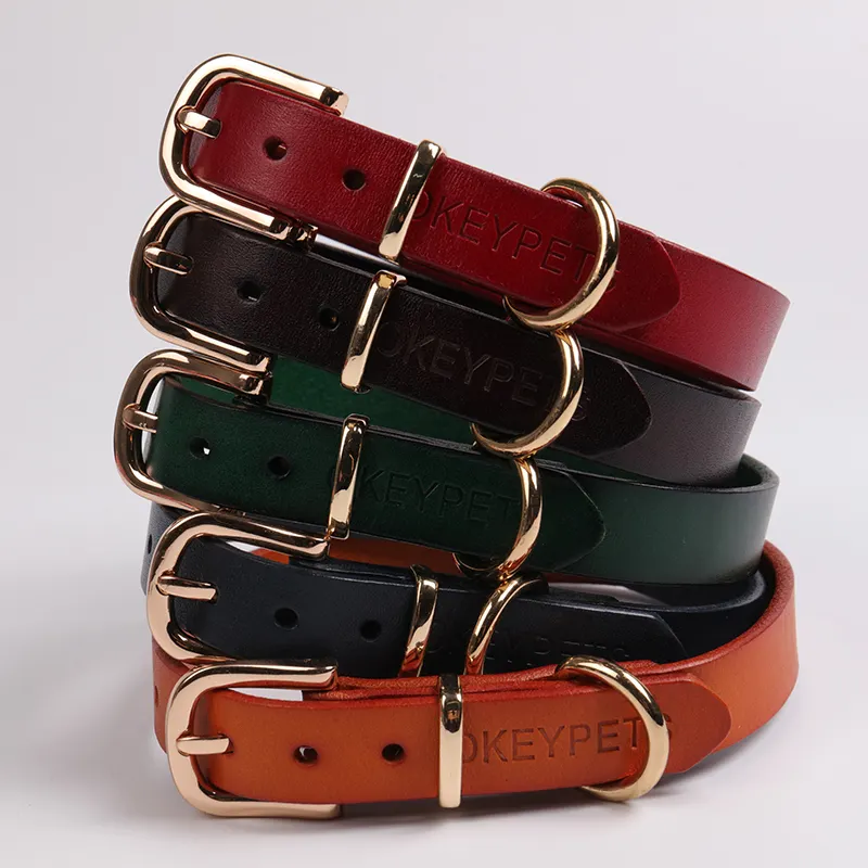 Durable Adjustable Brown Leather Dog Collar 4