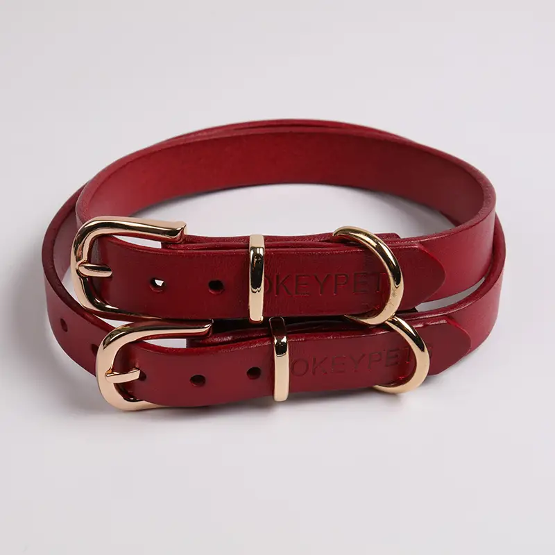 OKEYPETS - Collier en cuir pour chien, robuste et confortable, avec boucle métallique réglable et sécurité. 1