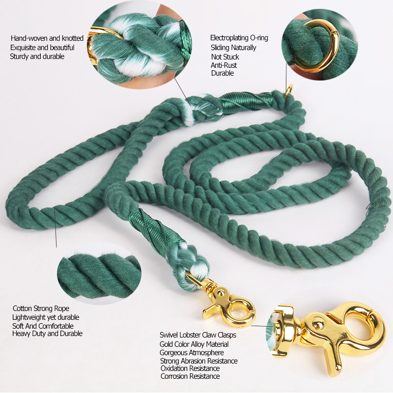 Laisse pour chien OKEYPETS personnalisée, robuste et durable, en coton vert résistant, idéale pour les promenades en extérieur. 6